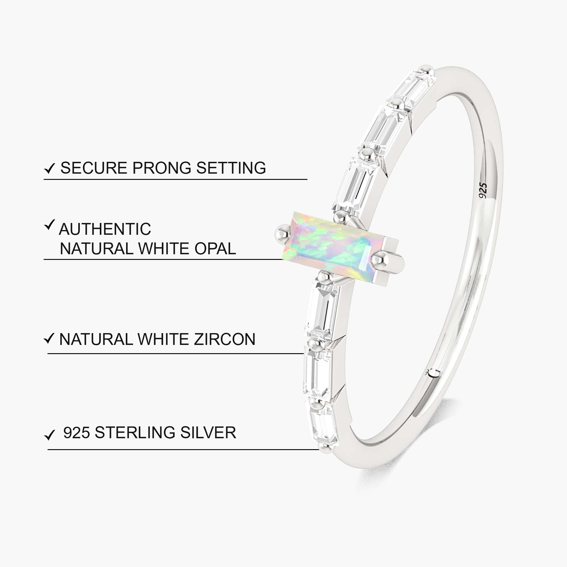 Baguette White Opal & Zircon Ring - Goodstone Jewels