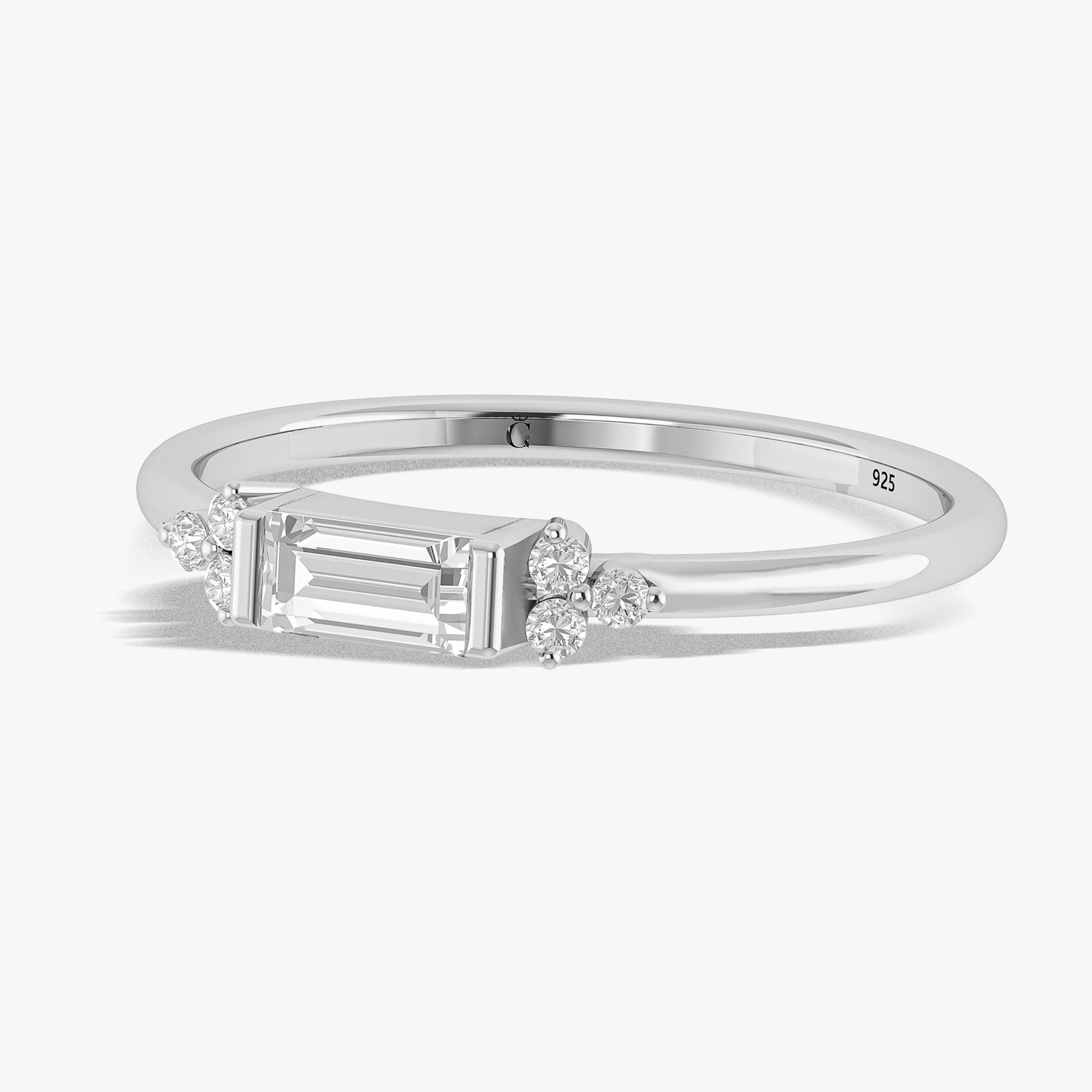 Baguette & Zircon Solitary with Round Cut Ring - Goodstone Jewels