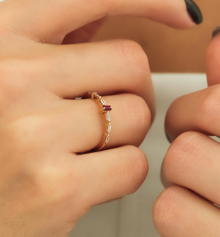 Baugette Cut Ruby and Zircons Ring - Goodstone Jewels