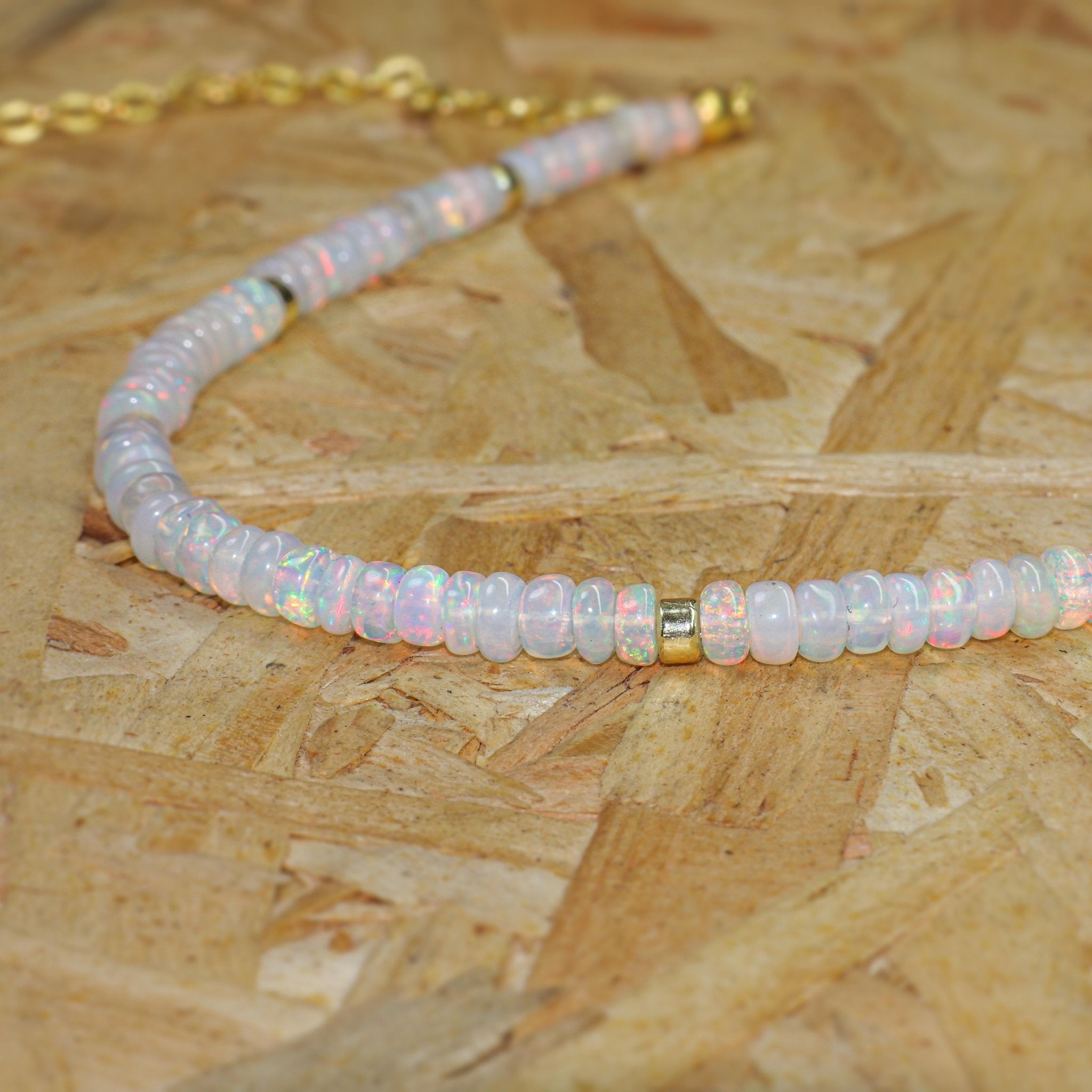 Beaded Chain Choker Necklace Natural White Opal - Goodstone Jewels