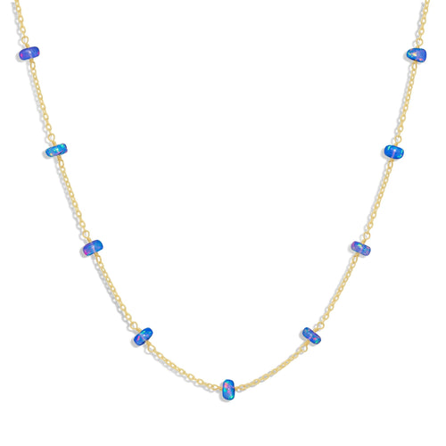 Beaded Chain Necklace for Women Natural Blue Opal