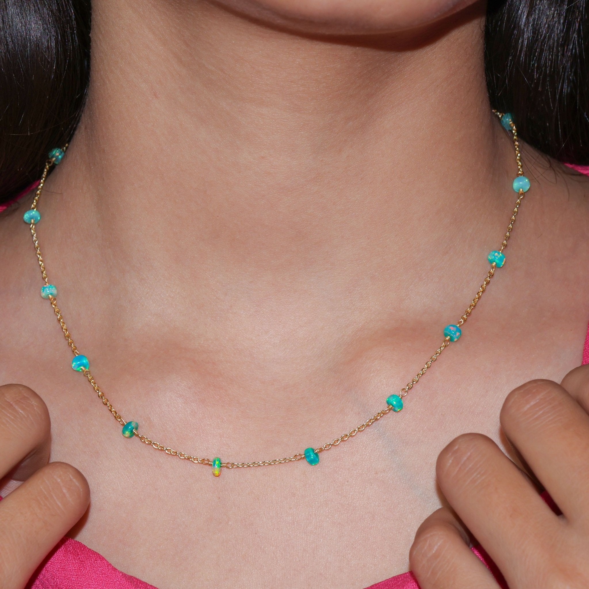 Beaded Chain Necklace for Women Natural Green Opal - Goodstone Jewels