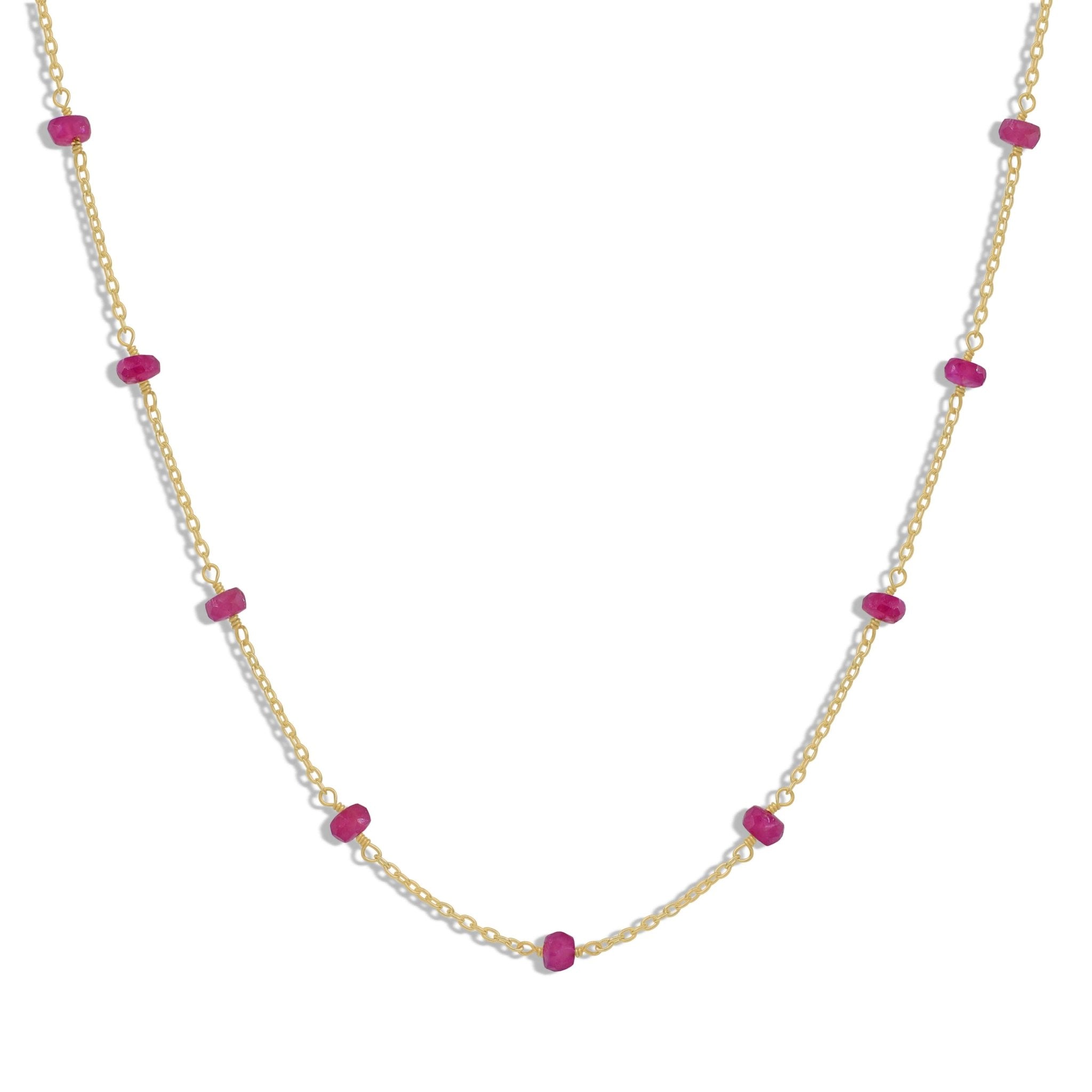 Beaded Chain Necklace for Women Natural Pink Ruby - Goodstone Jewels