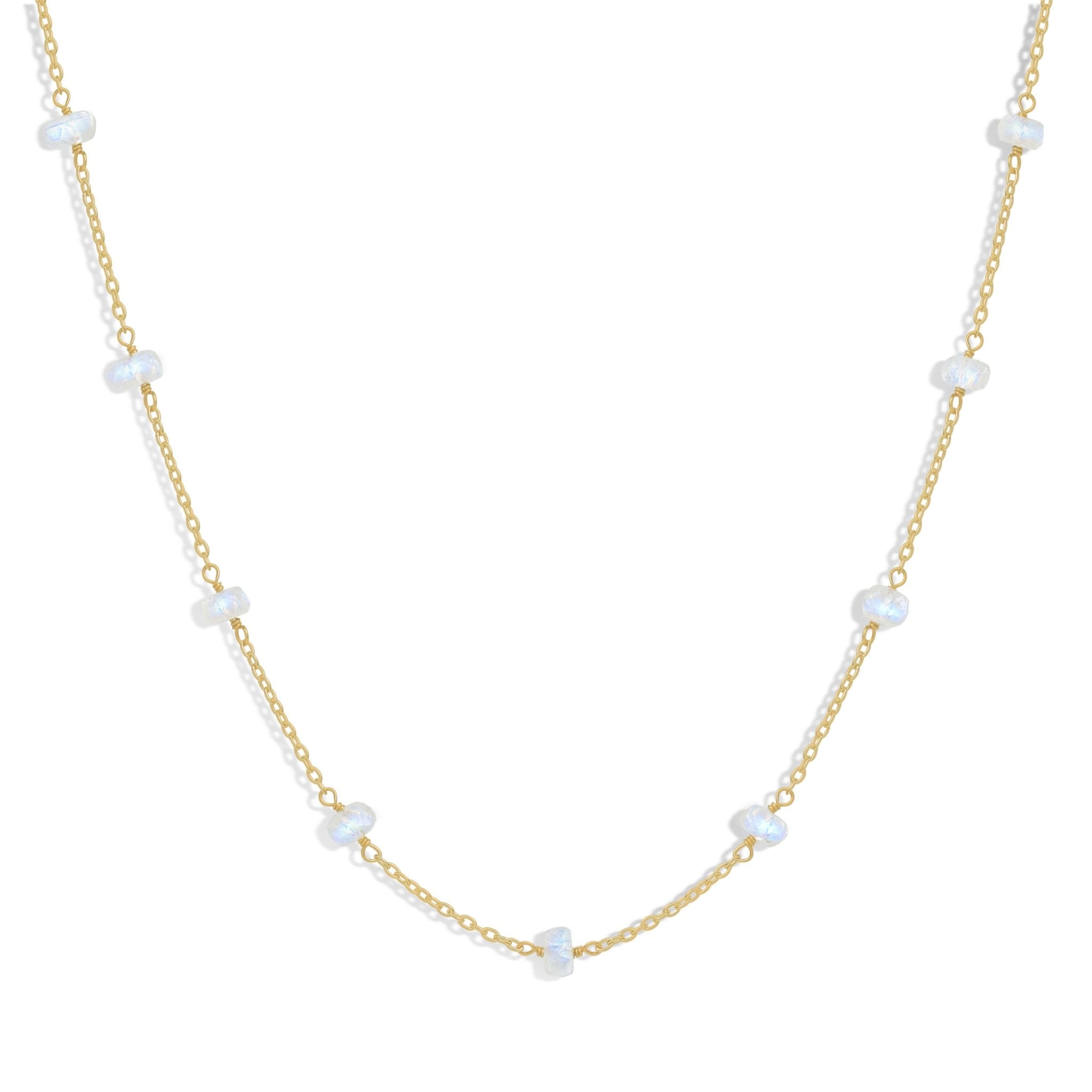 Beaded Chain Necklace for Women Natural Rainbow Moonstone - Goodstone Jewels