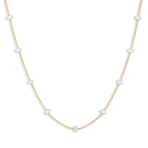 Beaded Chain Necklace for Women Natural Rainbow Moonstone