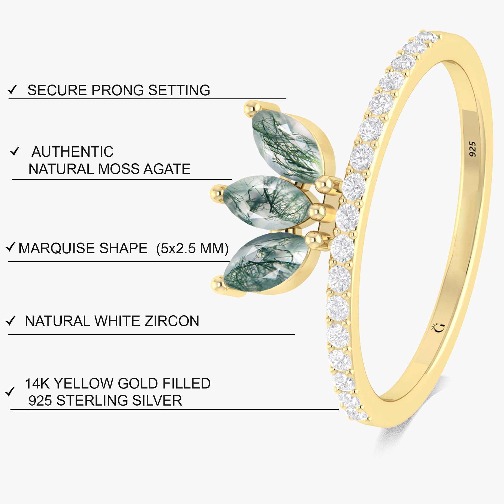 Beautiful 3 Marquise shape Moss Agate ring - Goodstone Jewels