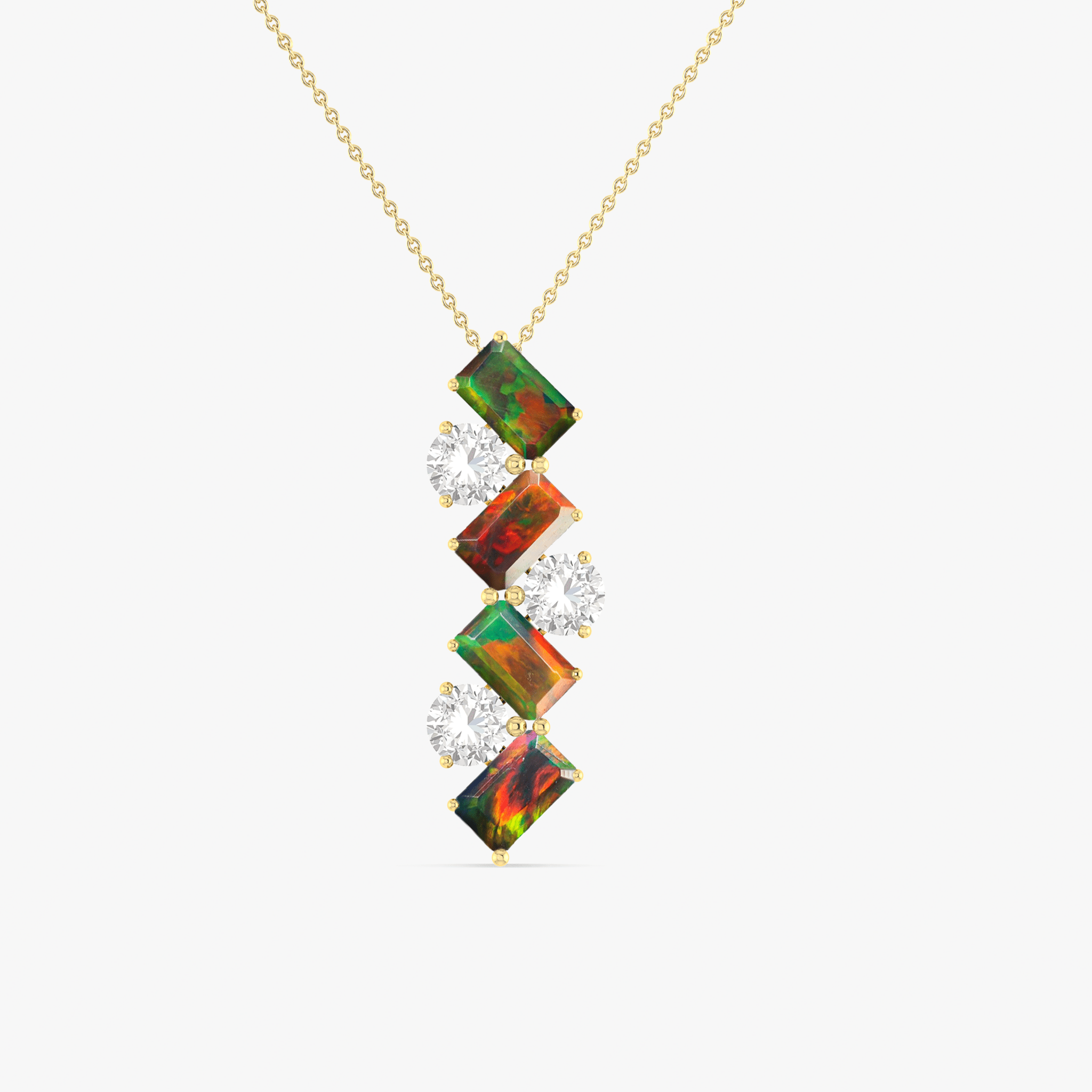 Black Baguette Opal Gemstone Charm Pendant - Goodstone Jewels