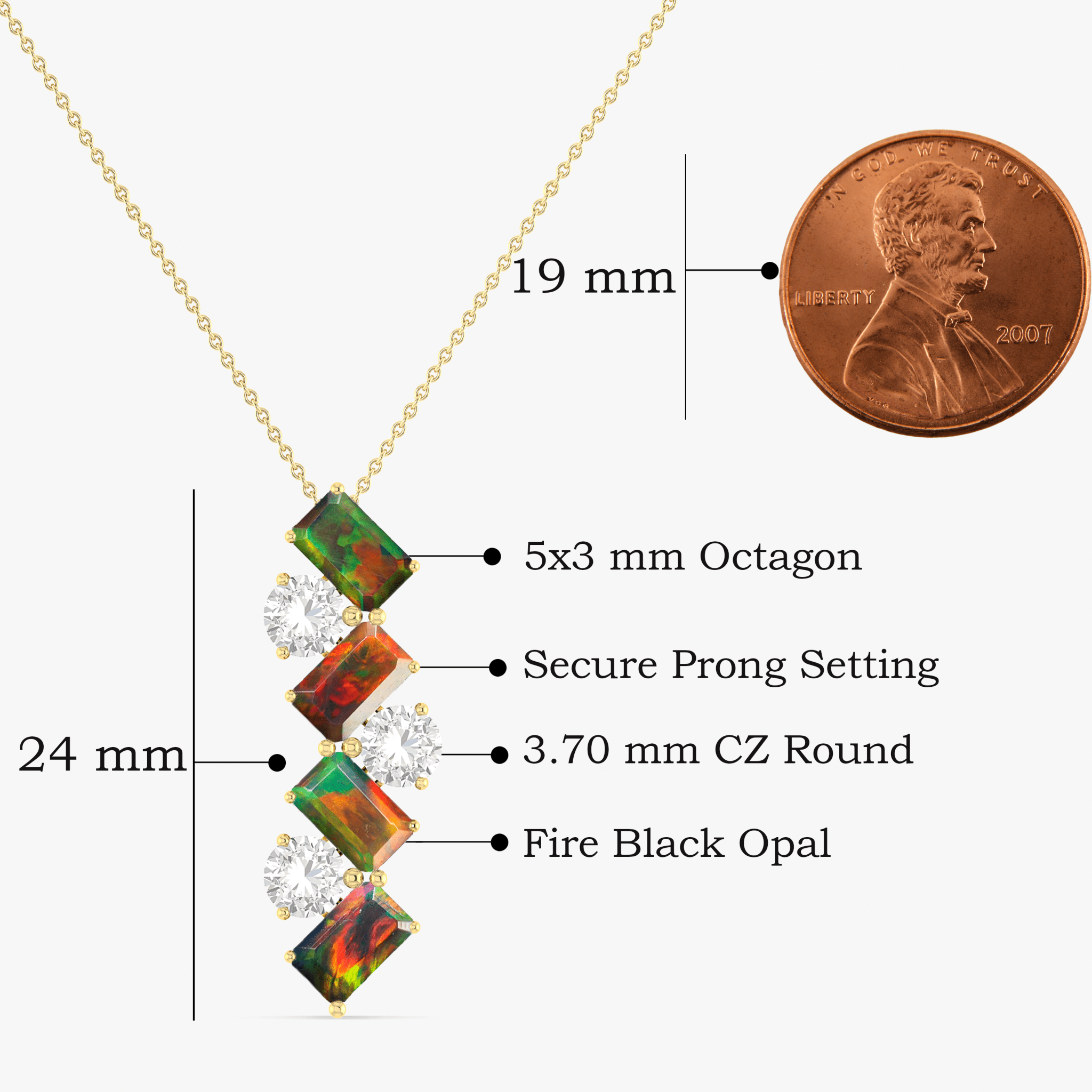 Black Baguette Opal Gemstone Charm Pendant - Goodstone Jewels