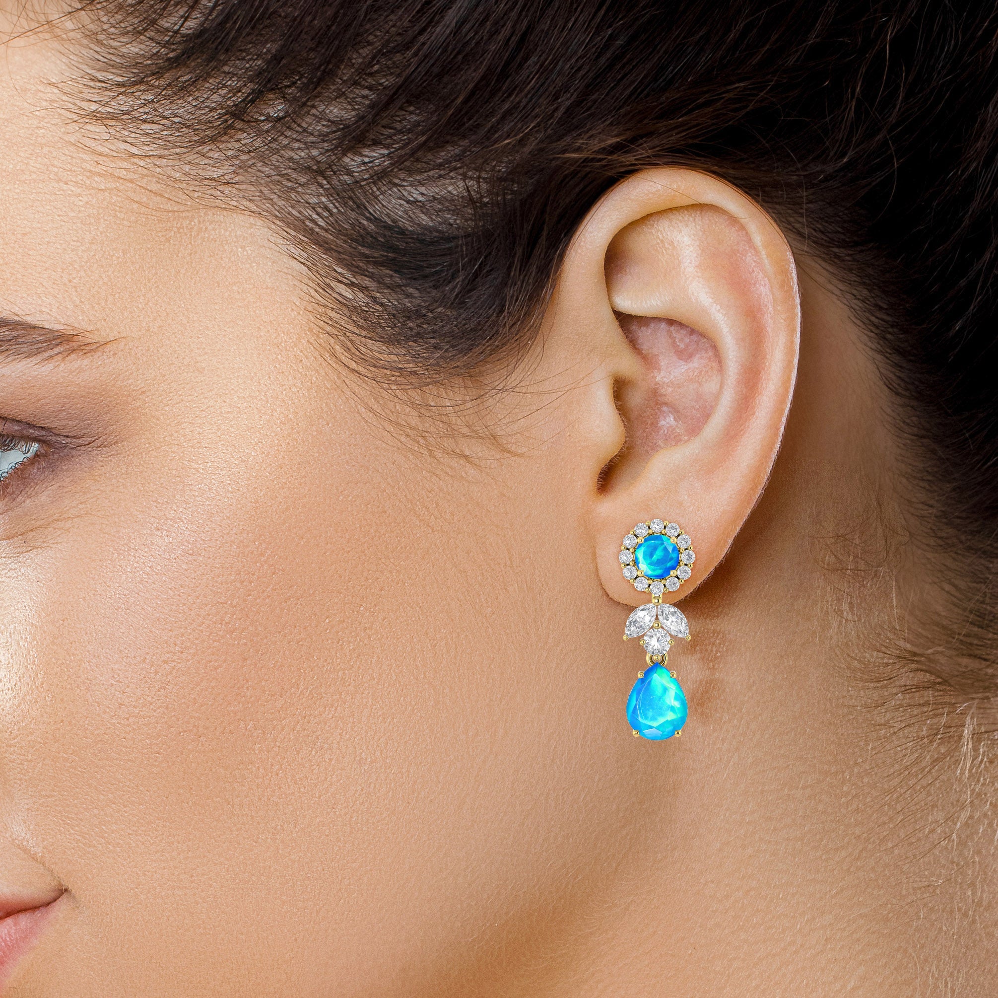 Black Fire Dual Opal Drop and Stud Earring - Goodstone Jewels