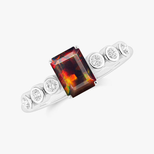 Black Genuine Fire Octagon Opal Prong Ring