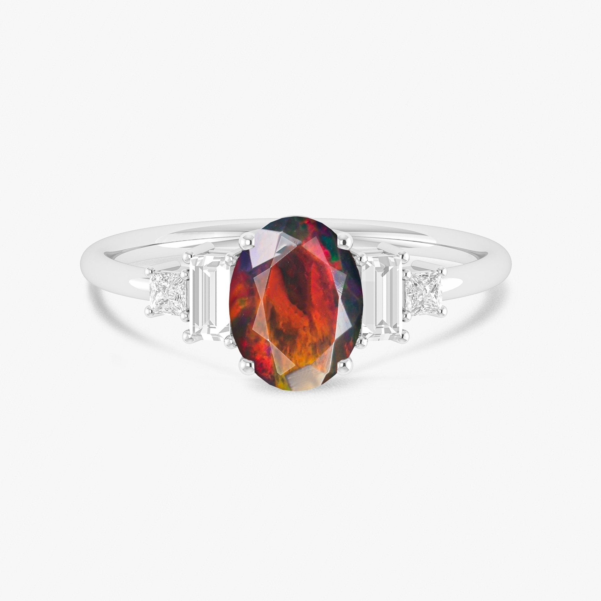 Black Genuine Opal and CZ Gemstone Ring - Goodstone Jewels