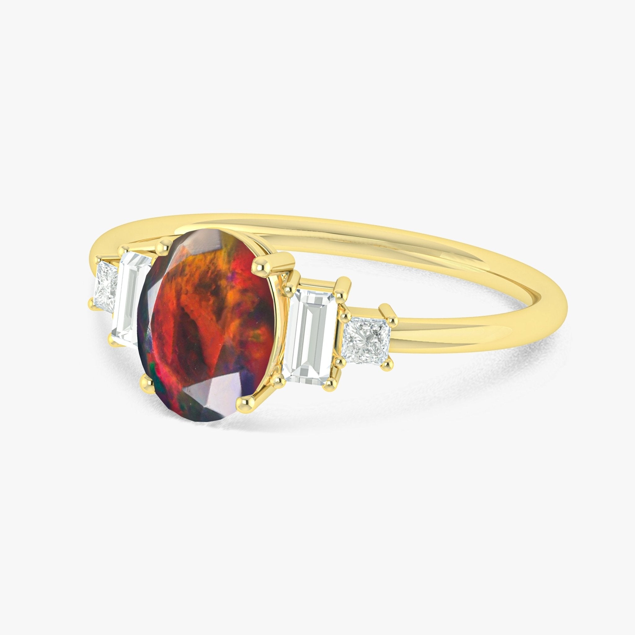 Black Genuine Opal and CZ Gemstone Ring - Goodstone Jewels