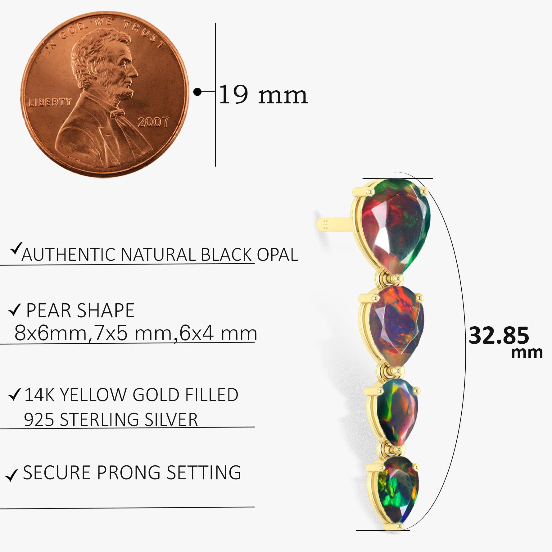 Black Multifire Opal Pear Drop Earrings - Goodstone Jewels