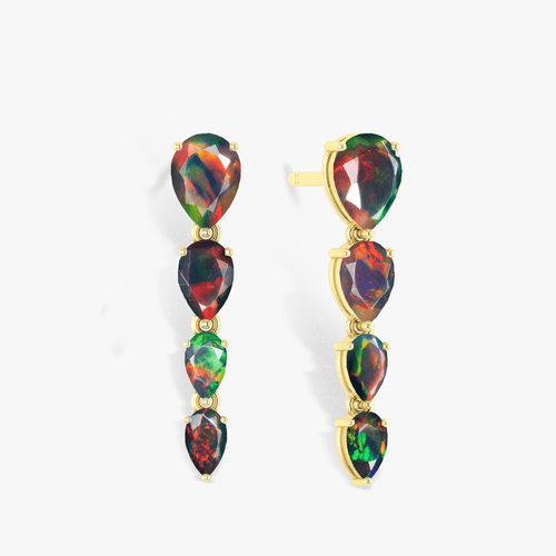 Black Multifire Opal Pear Drop Earrings