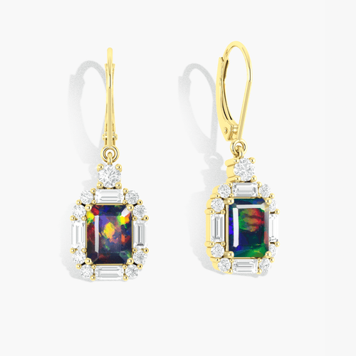 Black Opal Octagon Gemstone Drop and Drop Earring