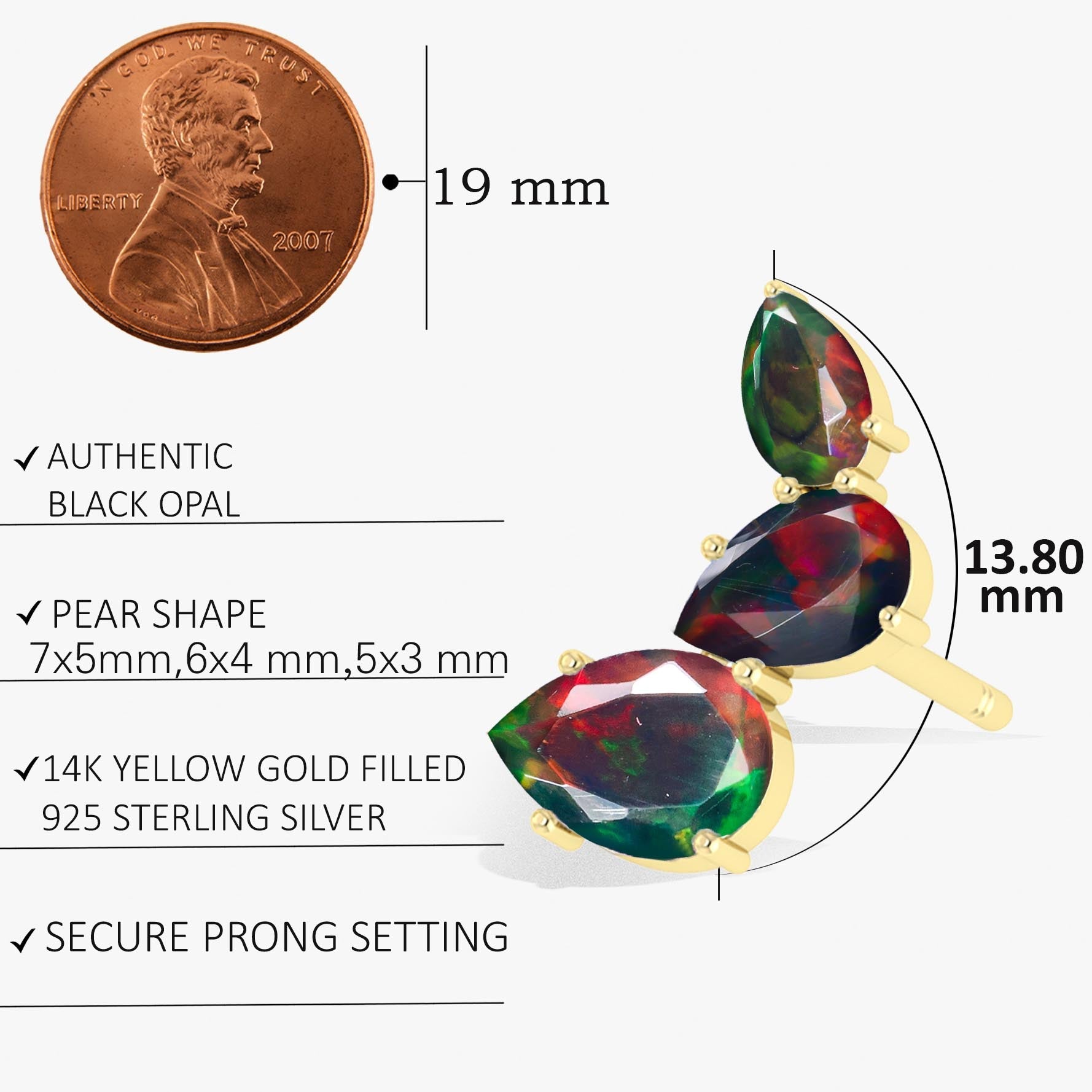 Black Opal Pear Horn Style Stud Earrings - Goodstone Jewels