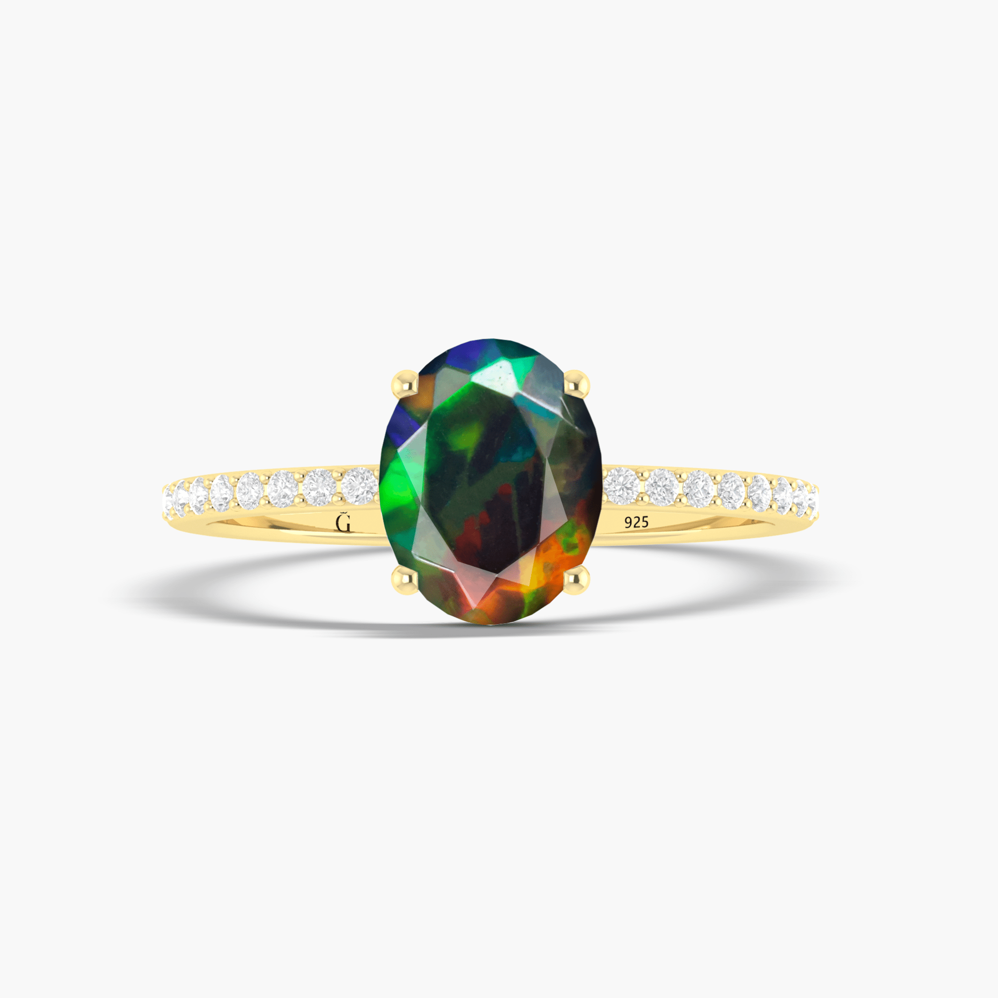 Black oval natural fire Ethiopian opal Statement ring - Goodstone Jewels