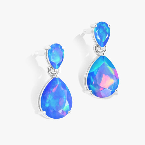 Blue Dual Opal Pear Drop Stud Earrings