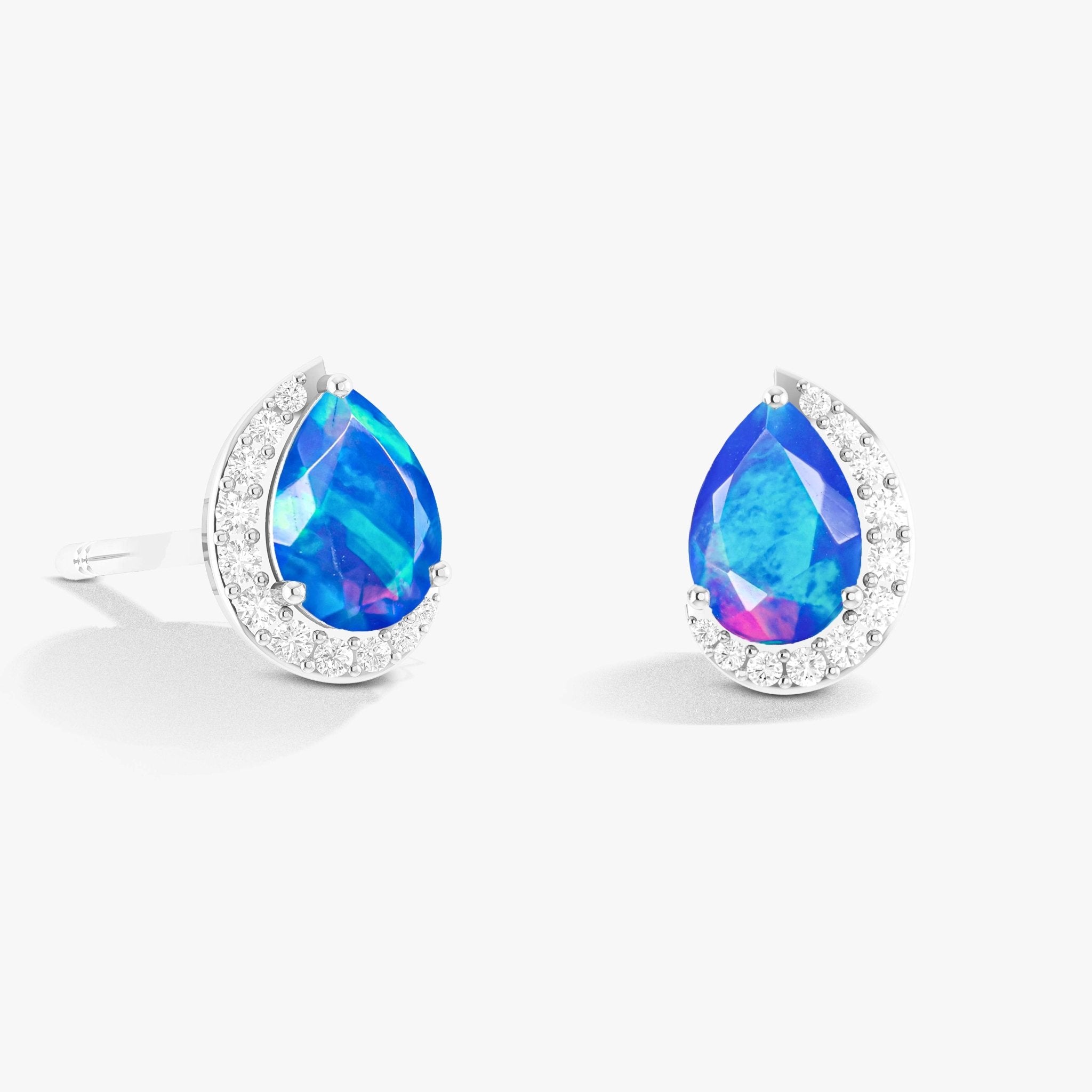 Blue Ethiopian Opal Pear Design Stud Earring - Goodstone Jewels