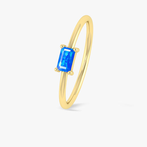 Blue Fire Opal Baguette Gemstone Minimalist Ring