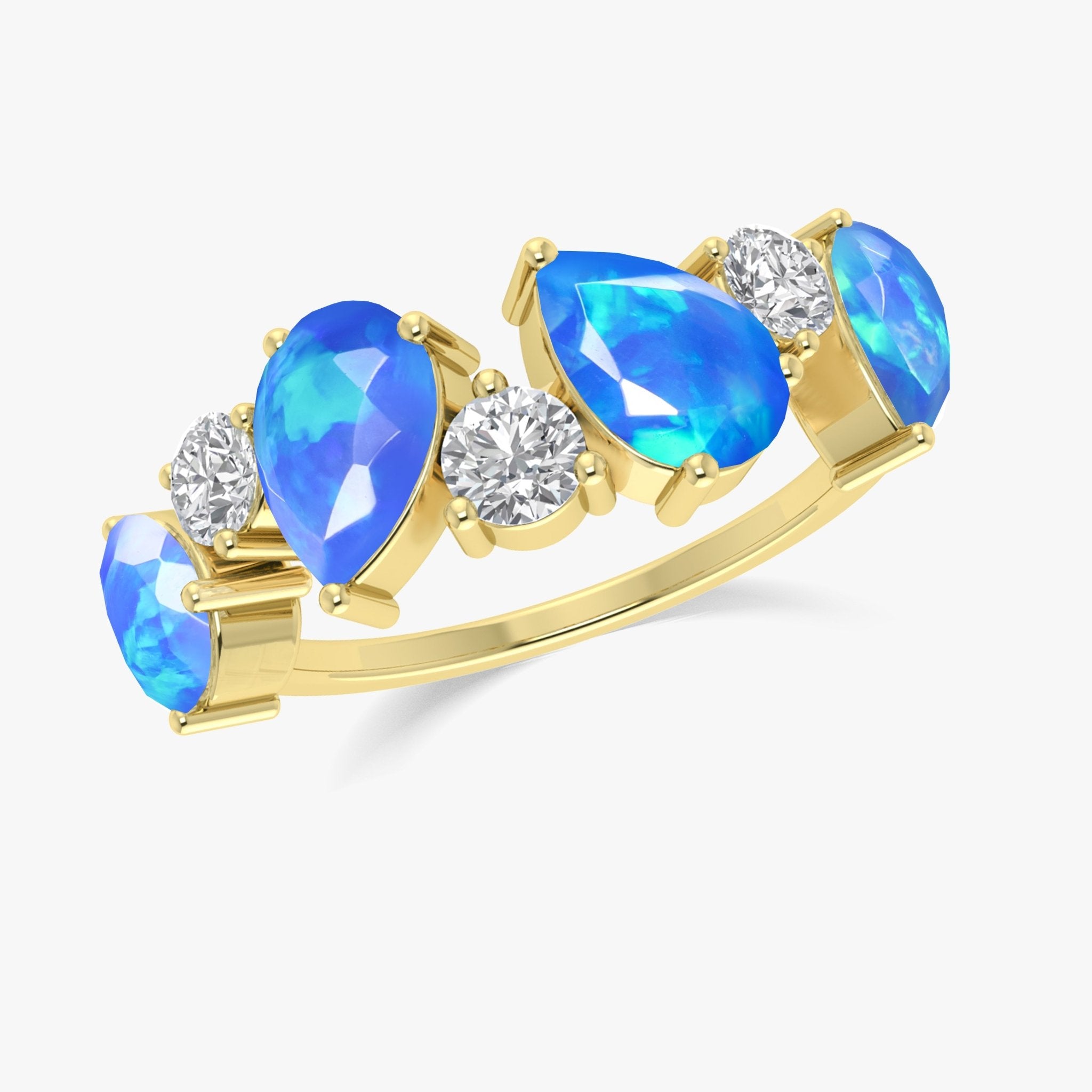 Blue Fire Opal Four Stone Design Ring - Goodstone Jewels