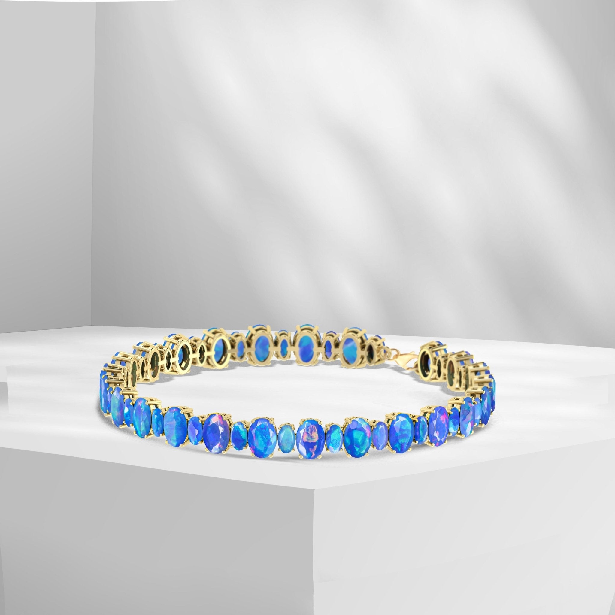 Blue Fire Opal Oval Shape Gemstone Bracelet - Goodstone Jewels