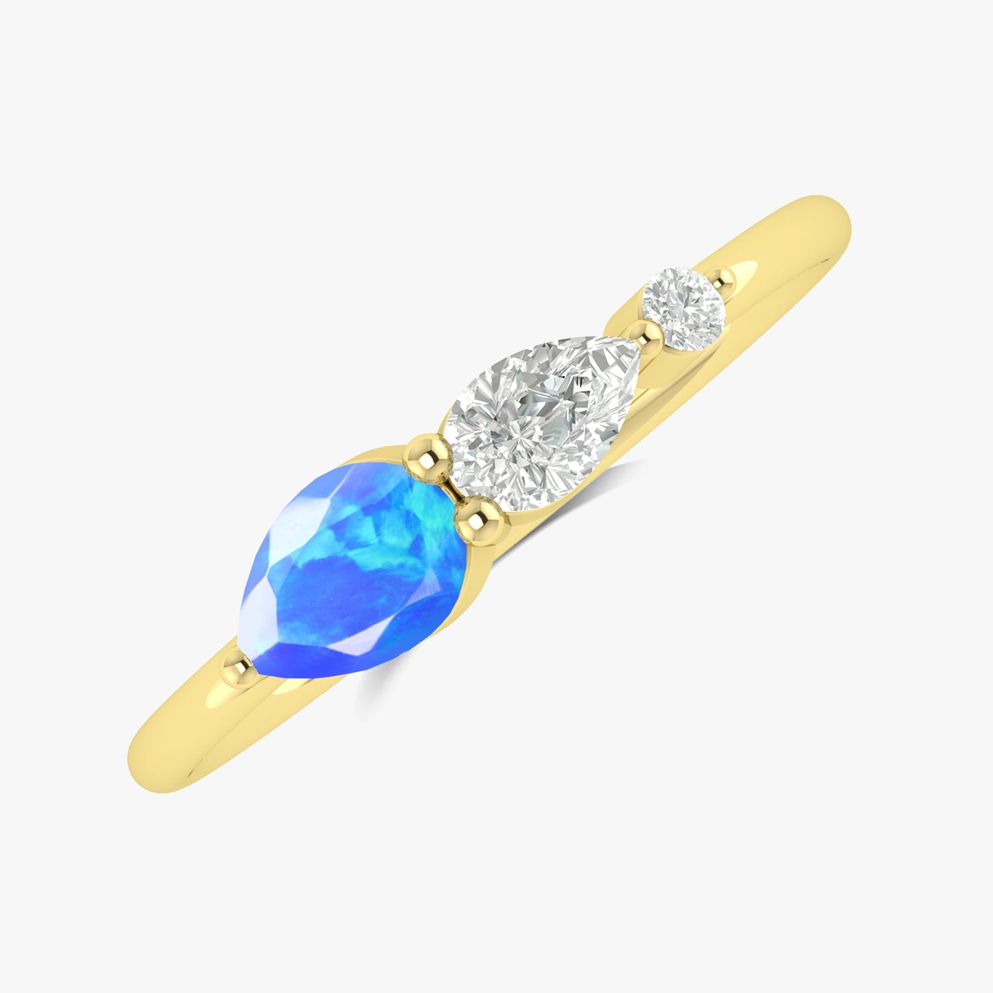 Blue Fire Opal Pear Three Stone Ring - Goodstone Jewels