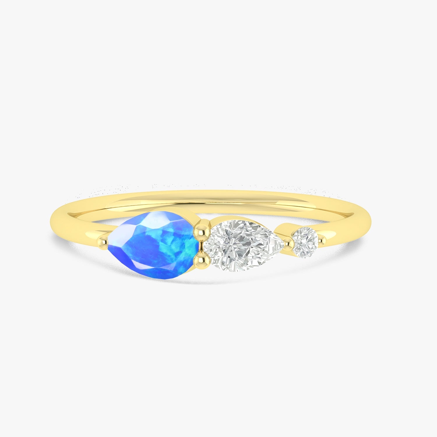 Blue Fire Opal Pear Three Stone Ring - Goodstone Jewels