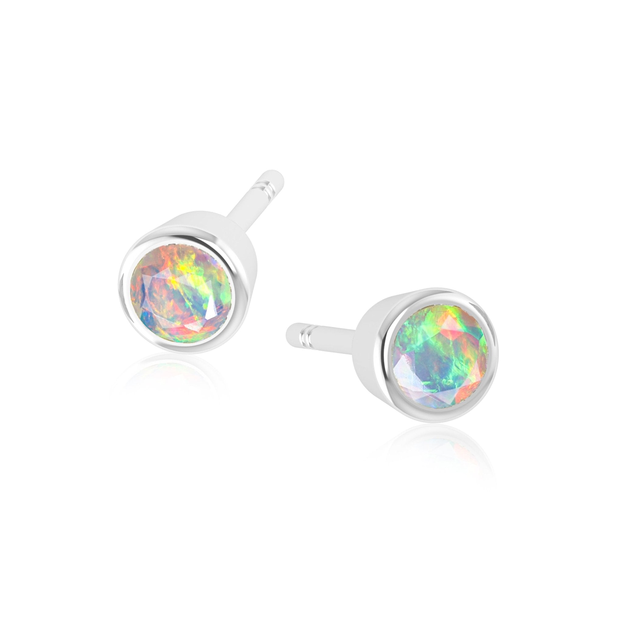 Blue Fire Round Opal Bezel Stud Earring - Goodstone Jewels