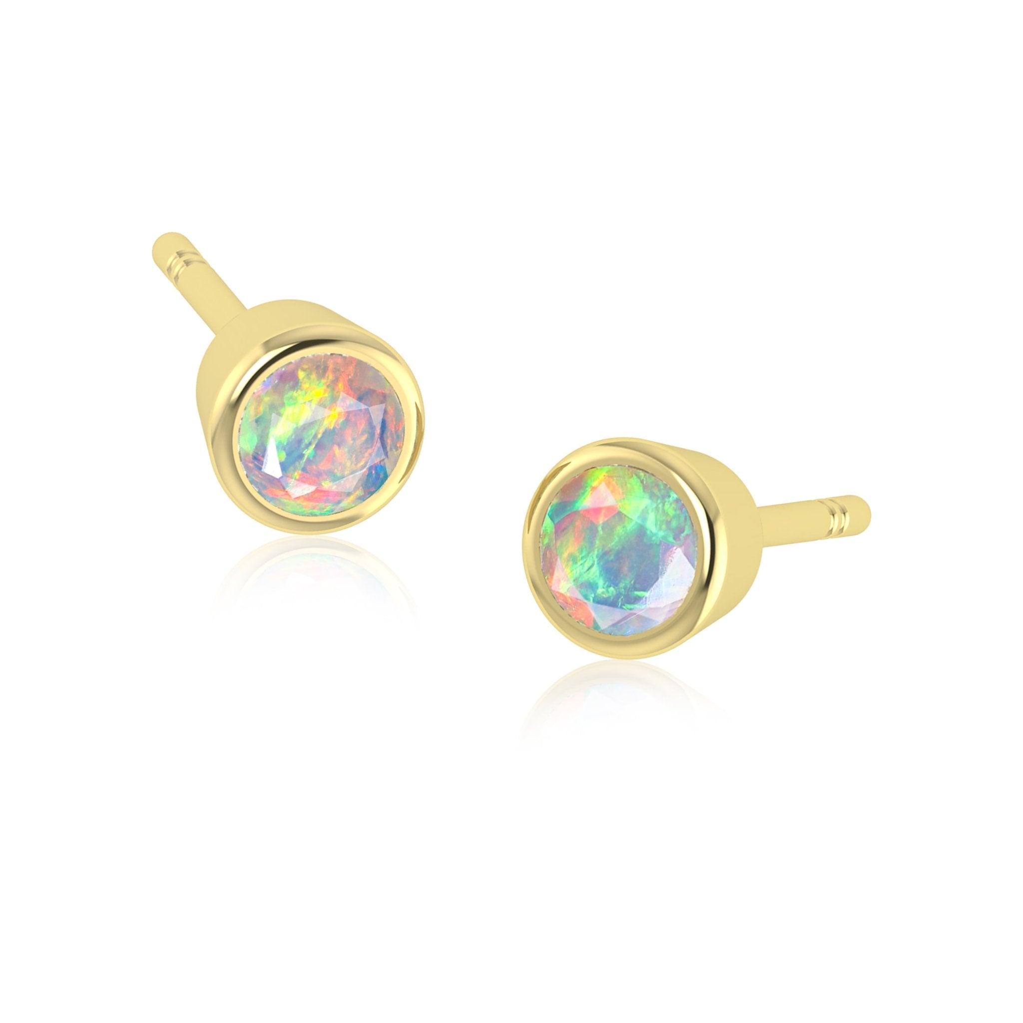 Blue Fire Round Opal Bezel Stud Earring - Goodstone Jewels