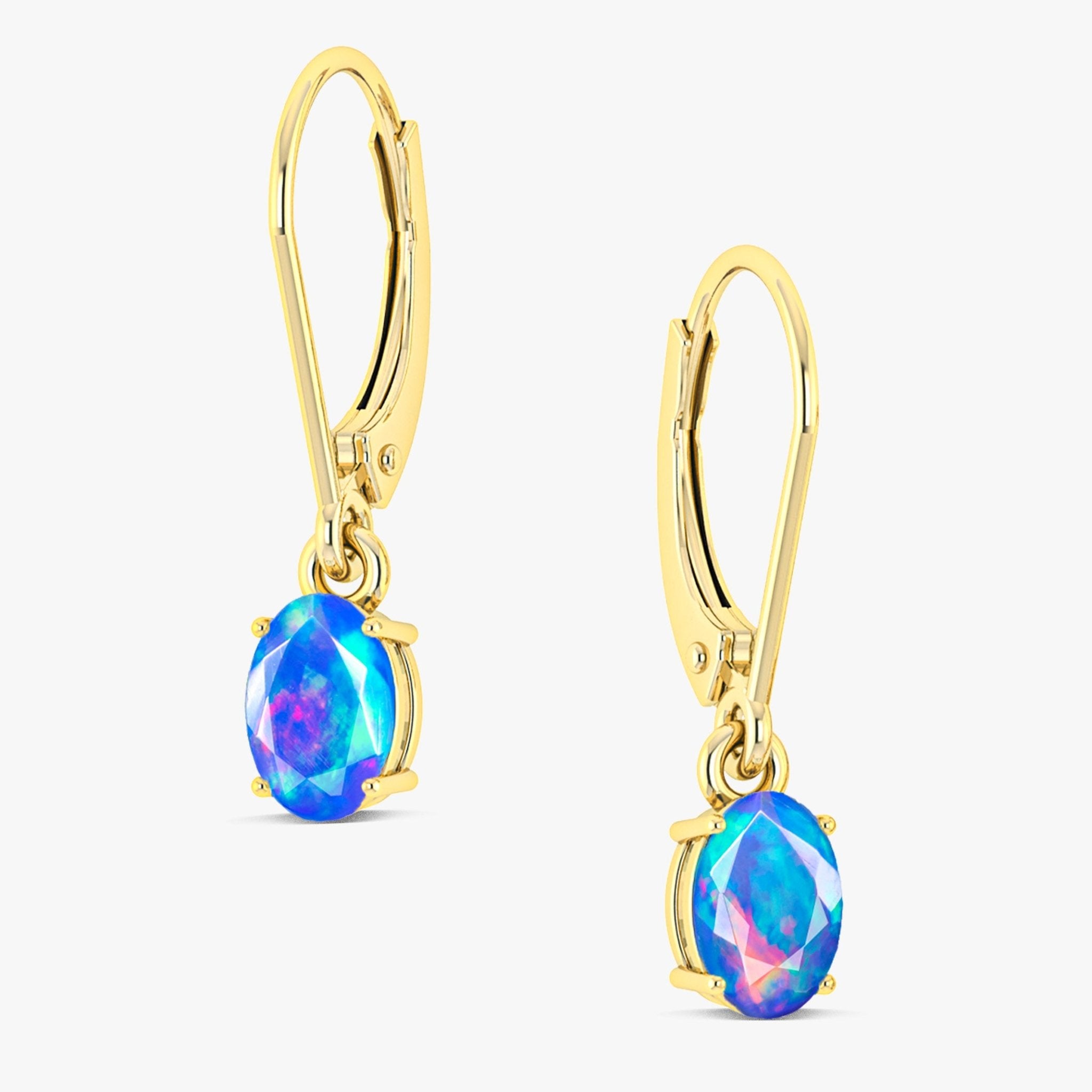 Blue Multi Fire Opal Gemstone Dangle Earring - Goodstone Jewels