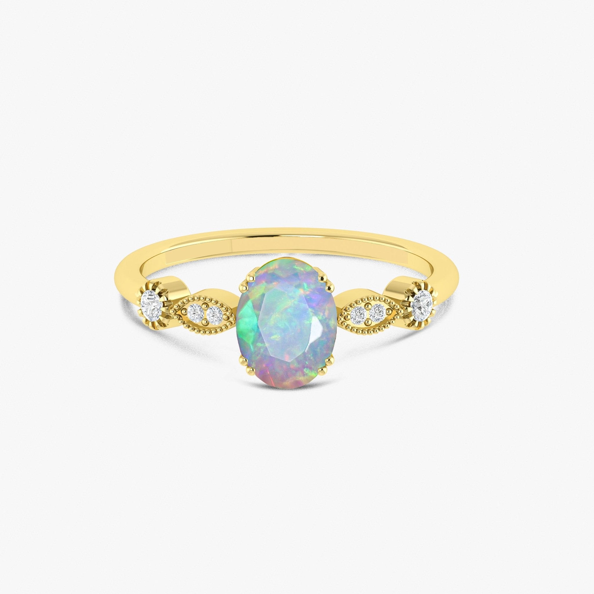 Blue Multifire Oval Ethiopian Opal Ring for Women - Goodstone Jewels