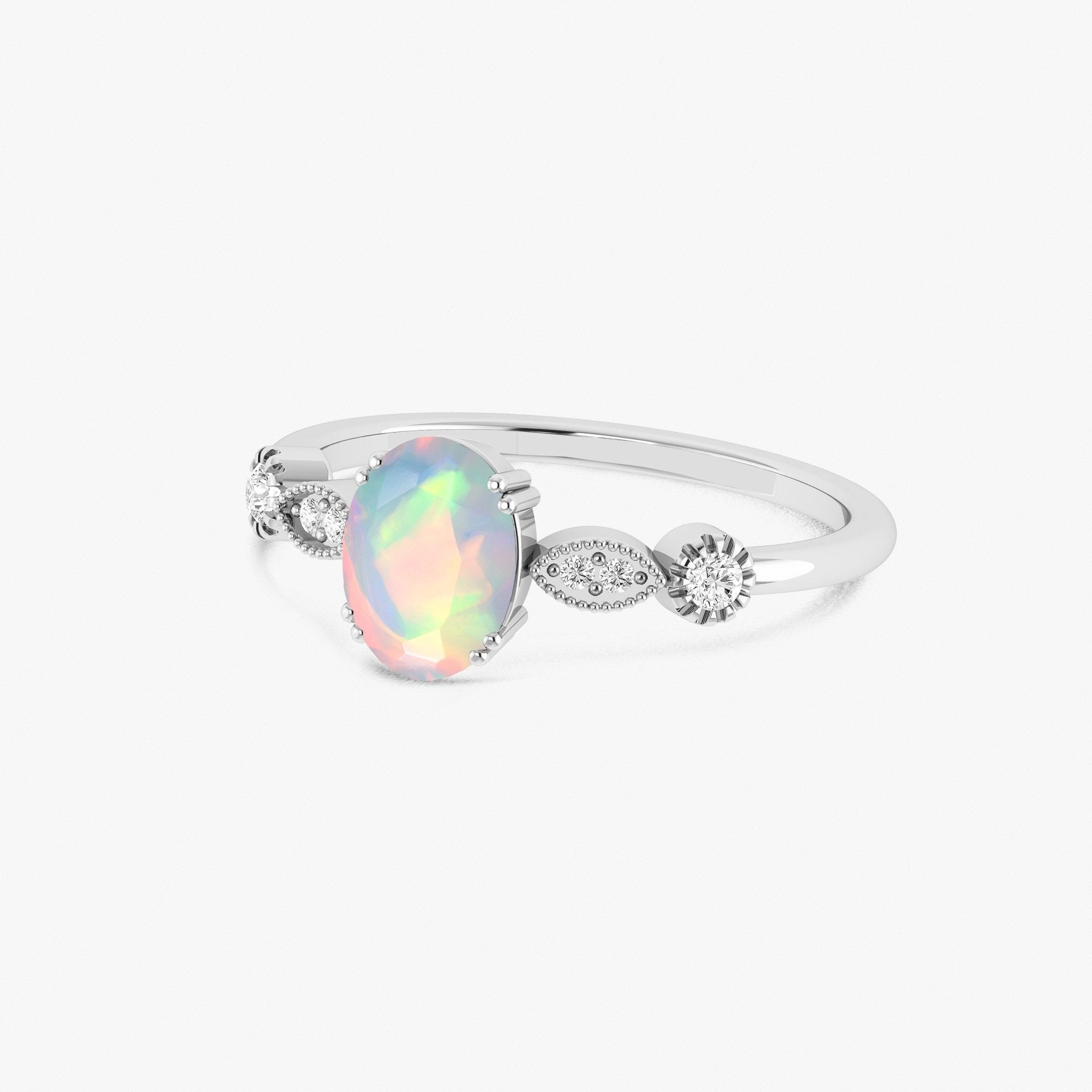 Blue Multifire Oval Ethiopian Opal Ring for Women - Goodstone Jewels