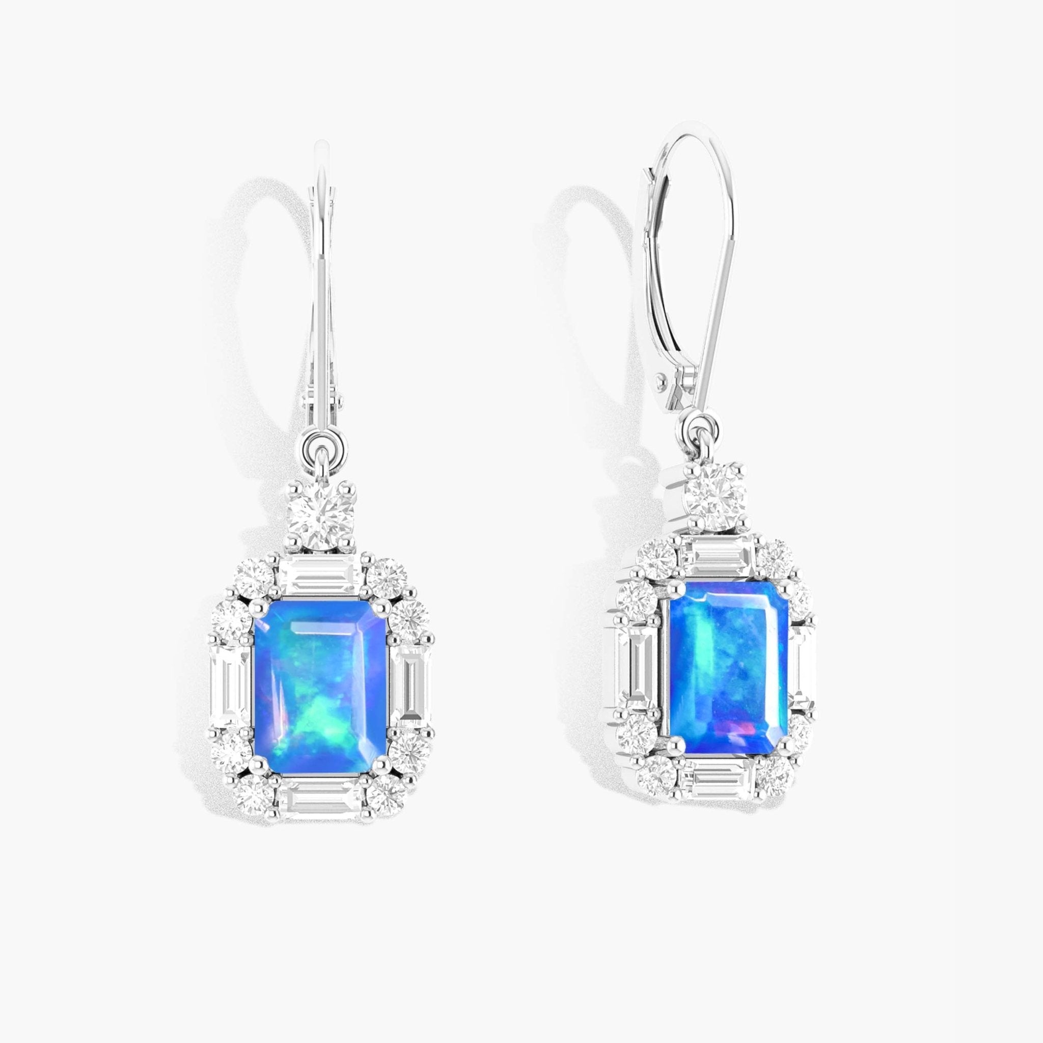 Blue Opal Octagon Gemstone Drop and Dangle Earring - Goodstone Jewels