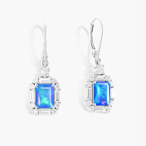 Blue Opal Octagon Gemstone Drop and Dangle Earring