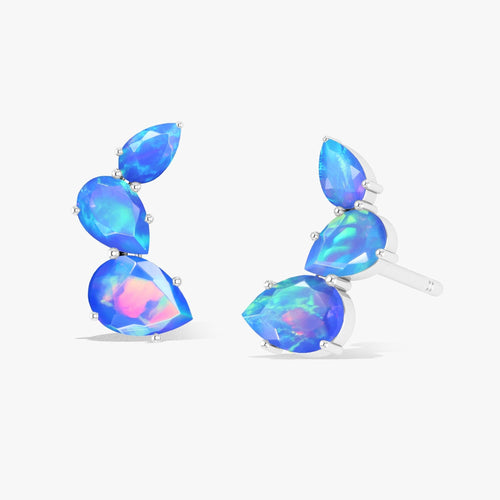 Blue Opal Pear Horn Style Stud Earrings