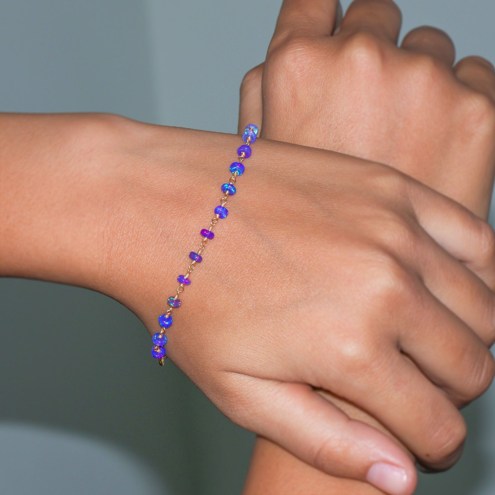 Blue Opal Smooth Beads Chain Bracelet for Women - Goodstone Jewels