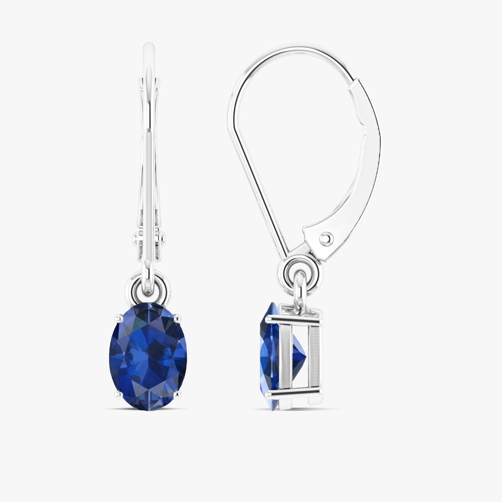 Blue Sapphire Gemstone Oval Stone Dangle Earring - Goodstone Jewels