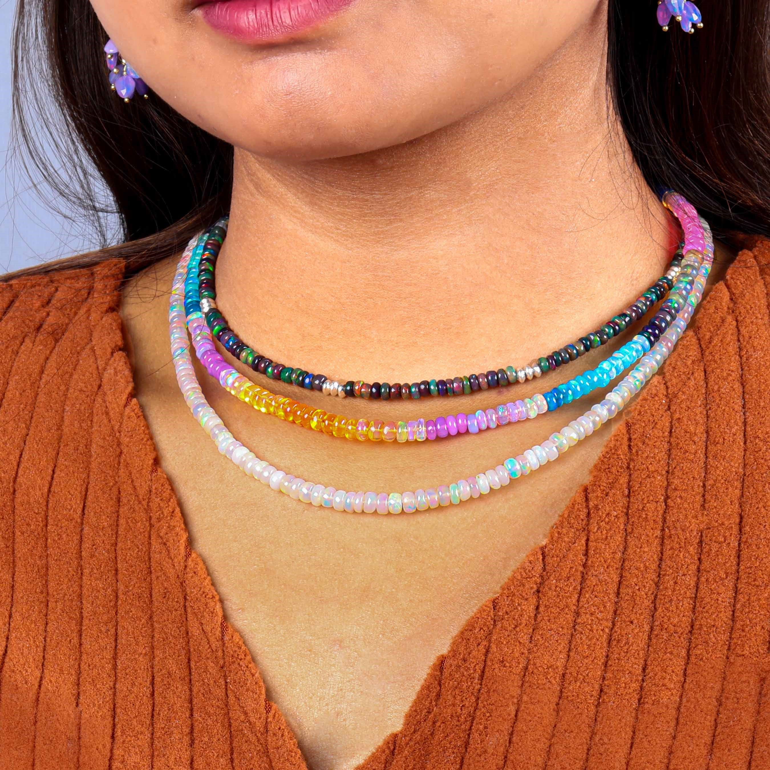 Natural Fire Multi Opal Beaded Necklace