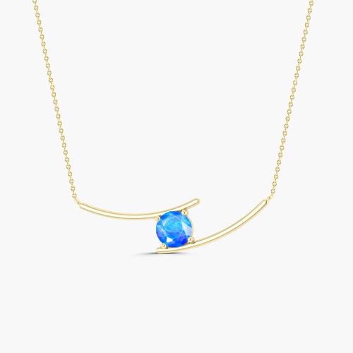 Bypass Pendant Chain Necklace with 7 MM Natural Blue Opal