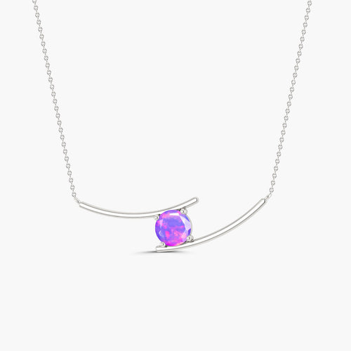 Bypass Pendant Chain Necklace with 7 MM Natural Lavender Opal