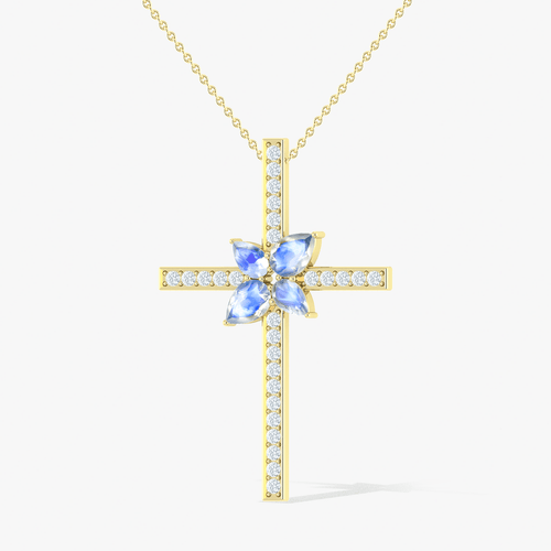 Cross Style Chain Pendant Necklace Natural Moonstone