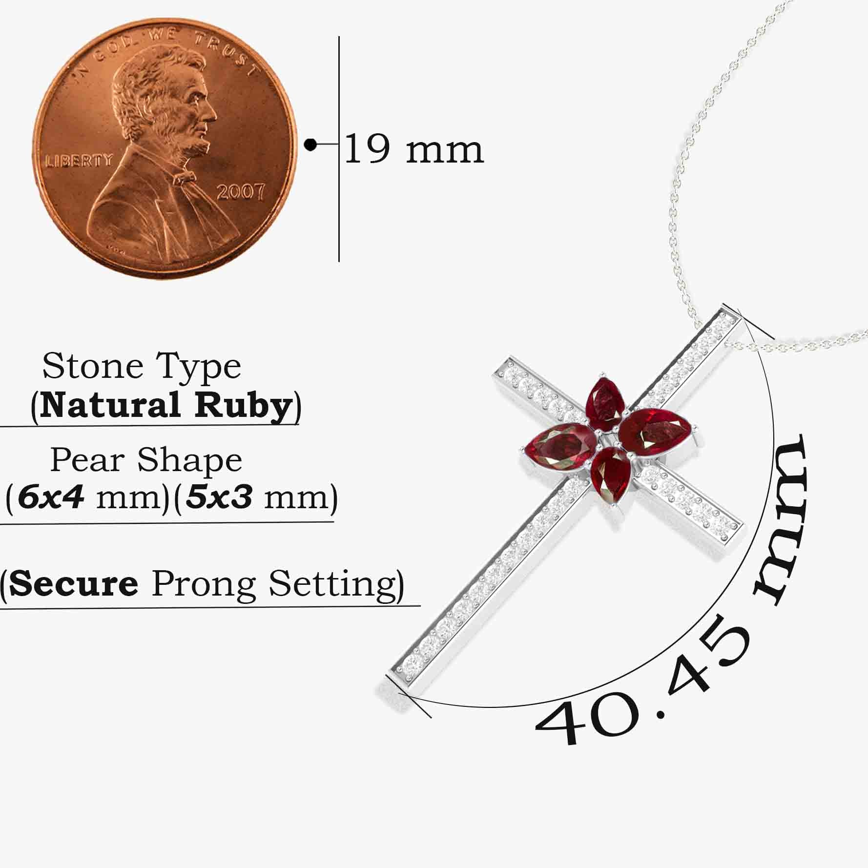 Cross Style Chain Pendant Necklace Natural Ruby - Goodstone Jewels