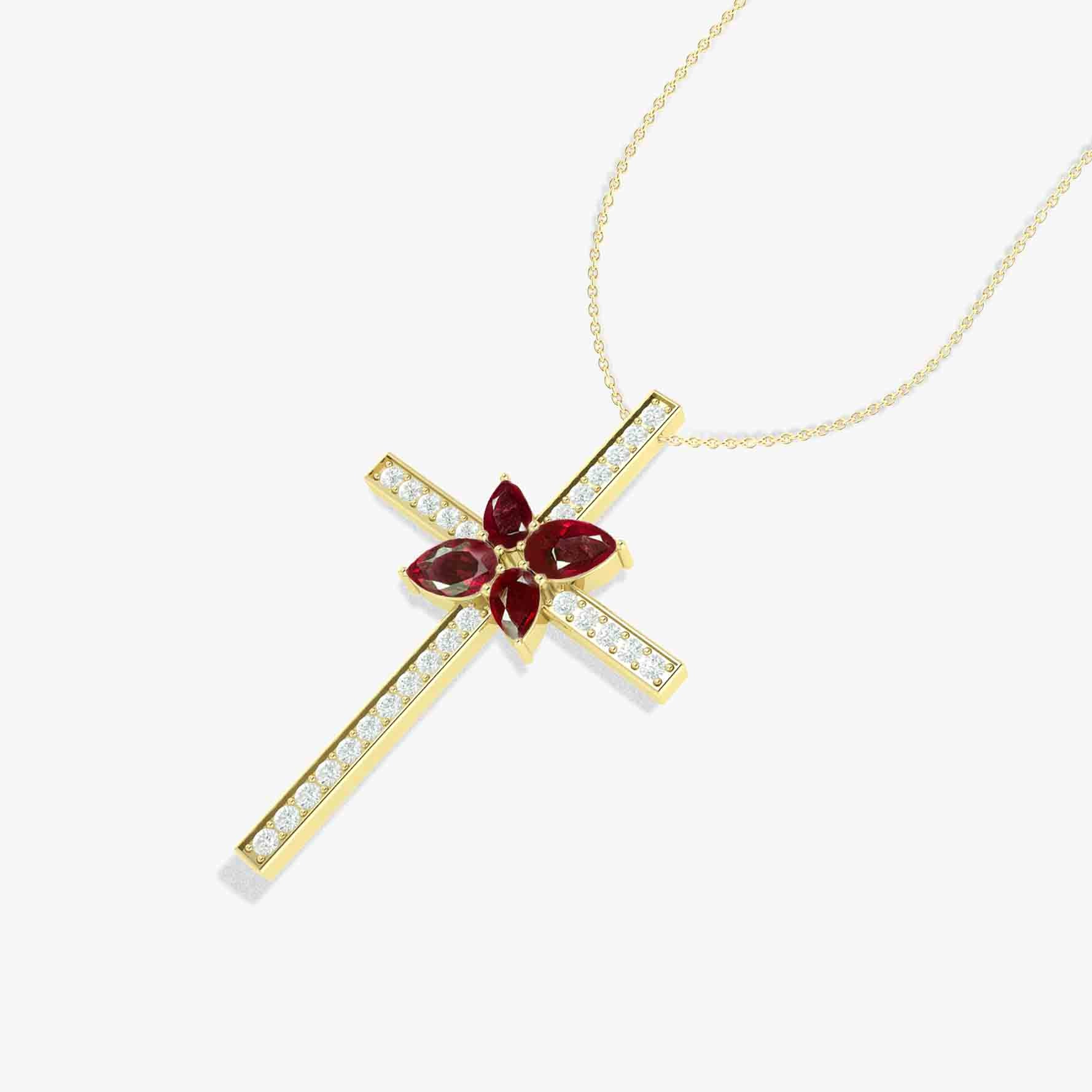 Cross Style Chain Pendant Necklace Natural Ruby - Goodstone Jewels