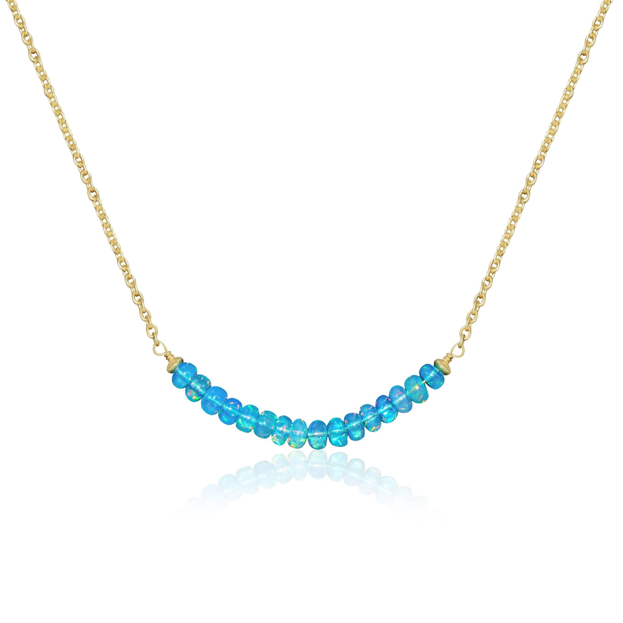 Curve Bar Chain Beaded Necklace Natural Paraiba Opal - Goodstone Jewels