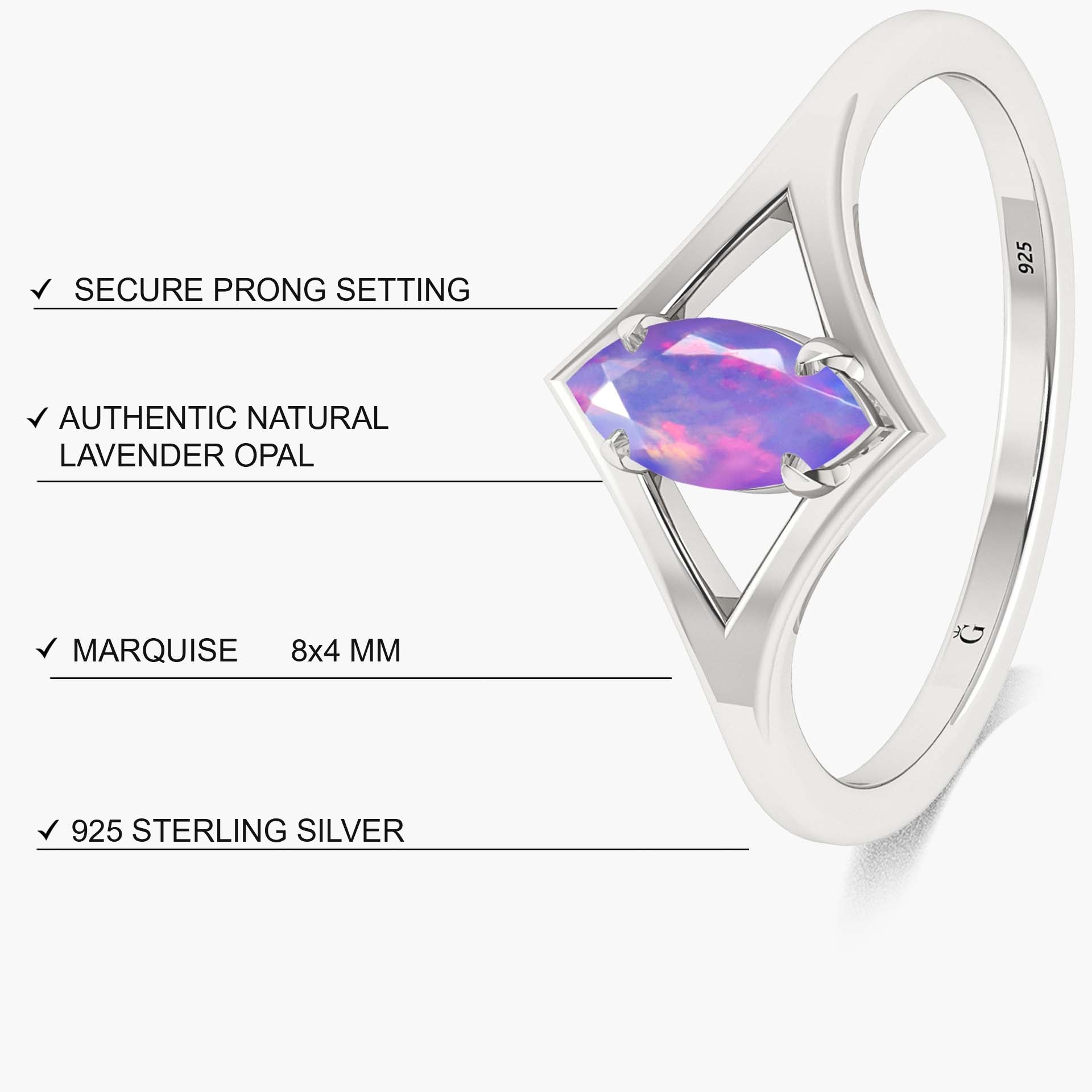 Dainty Marquise Lavender fire Ethiopian opal ring - Goodstone Jewels