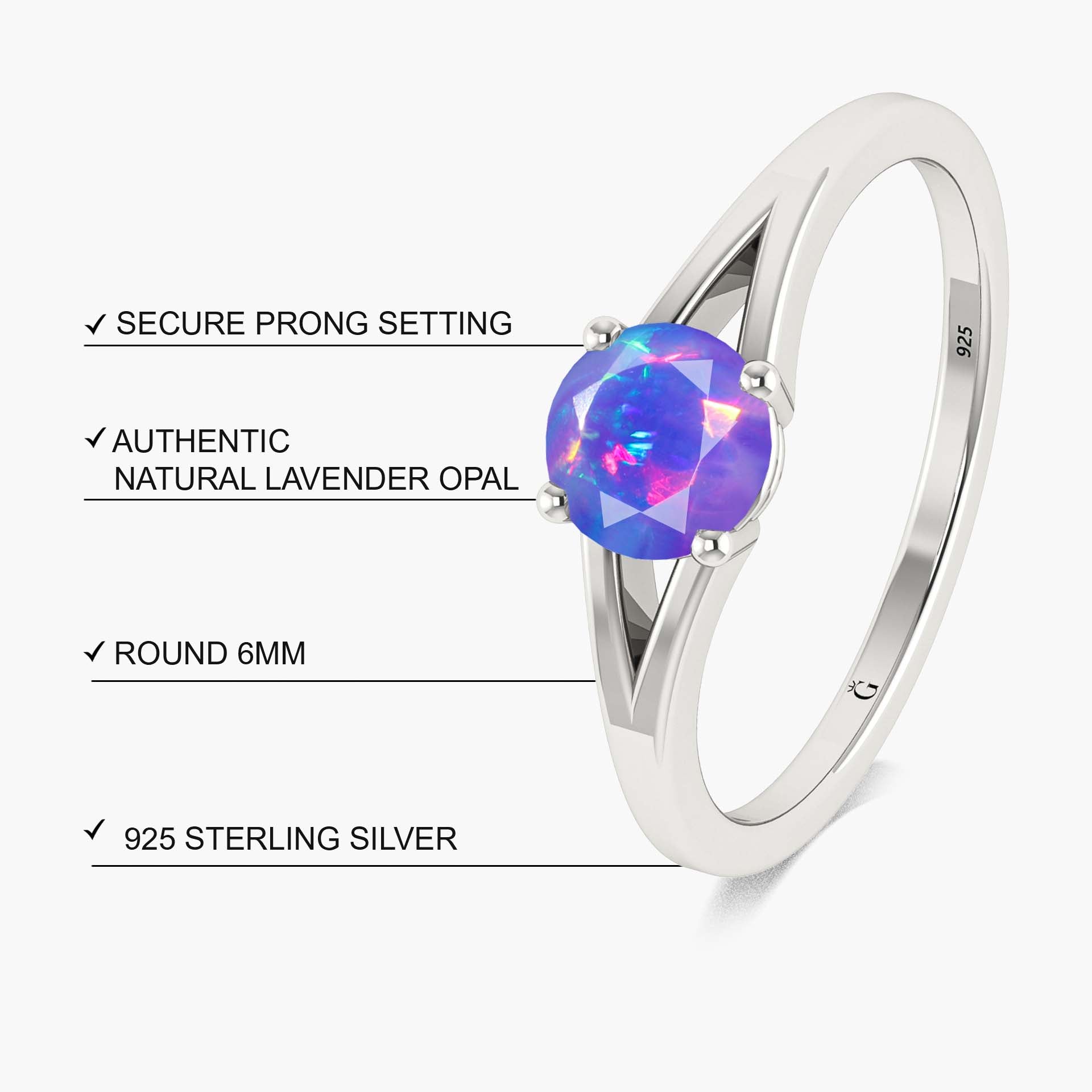 Dainty round lavender fire minimalist opal ring - Goodstone Jewels