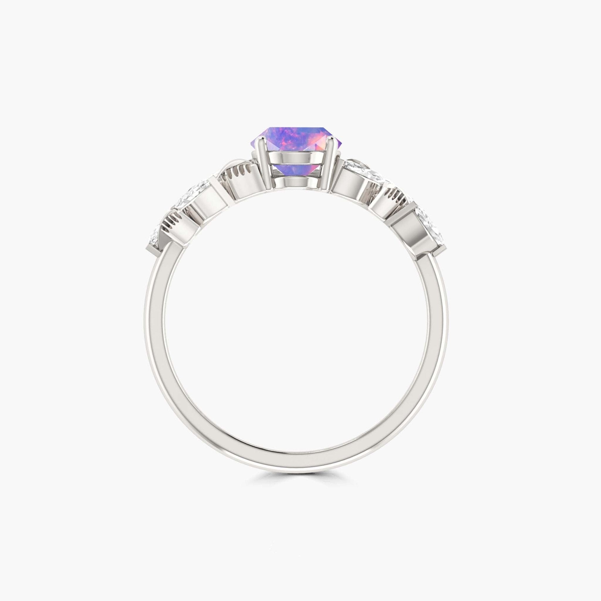 Designer Leaf Ring with 8X6 MM Natural Lavender Opal and White Zircon - Goodstone Jewels