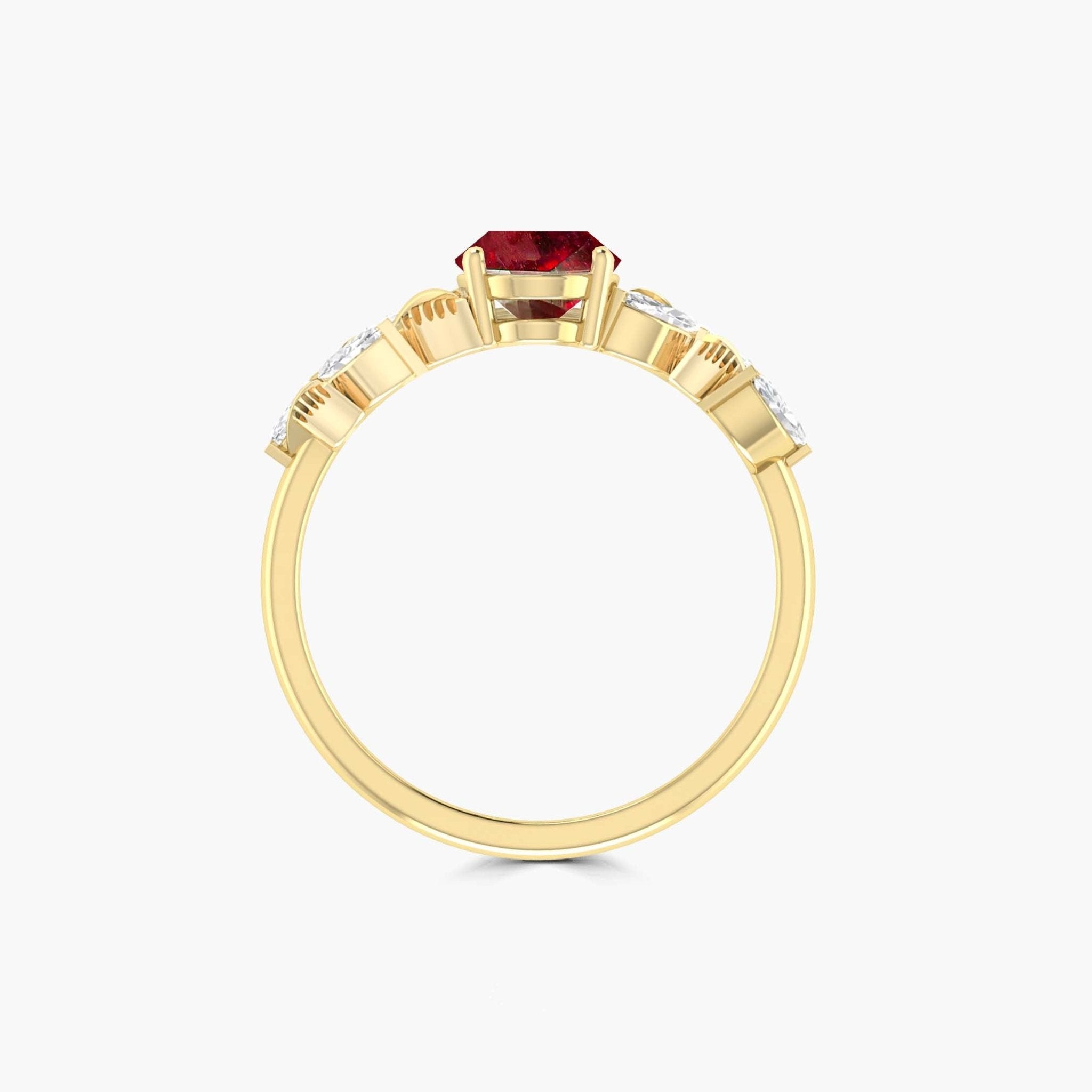 Designer Leaf Ring with 8X6 MM Natural Ruby and White Zircon - Goodstone Jewels