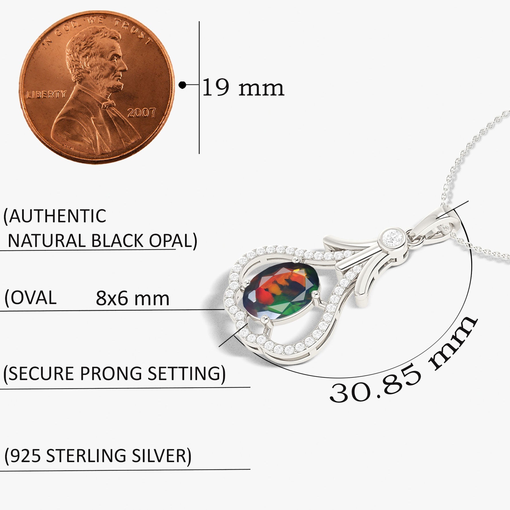 Designer Tear Drop Style Chain Pendant Necklace Natural Black Opal in Silver - Goodstone Jewels